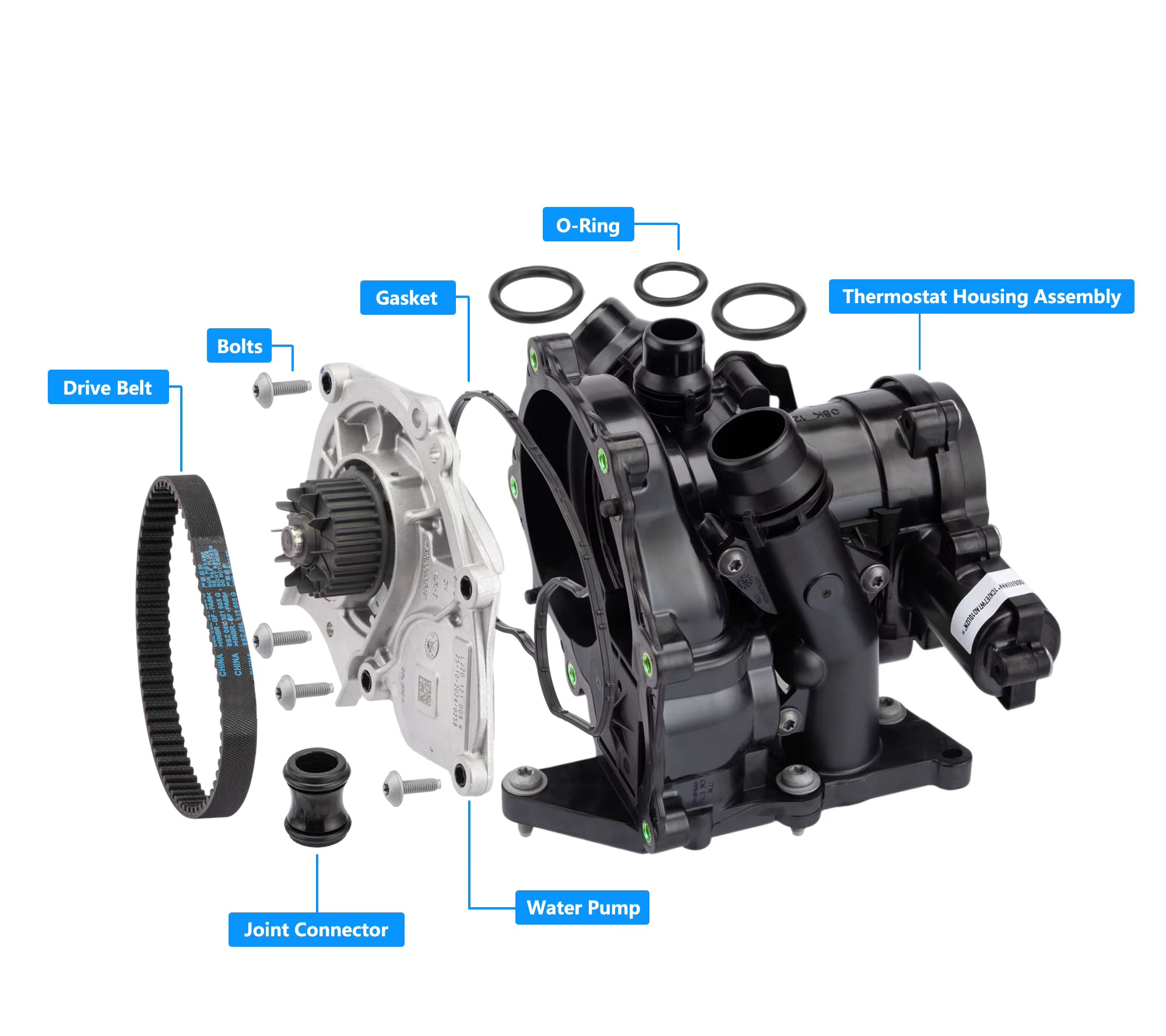 Wasserpumpe OEM mit Dichtungen, Riemen, Schrauben | Volkswagen, Seat, Skoda, Audi, Cupra | Mit Anleitung